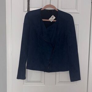 NWT faux suede navy cropped moto jacket size Large